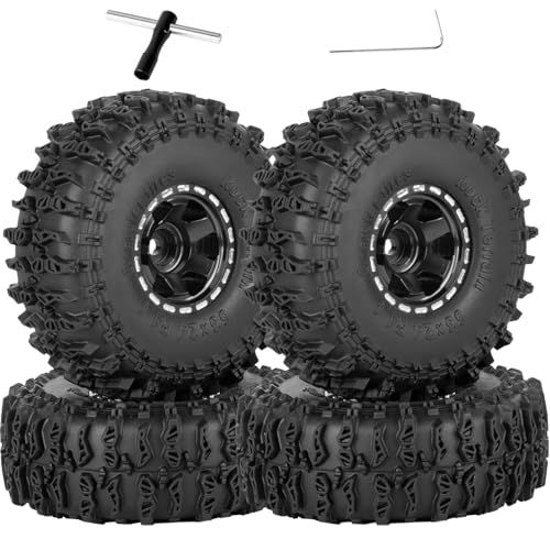 1.0 Beadlock Wheel Tires Set for 1/24 SCX24,1/18 TRX4M RC Crawler Car,1.0 Beadlock Wheels 1.0 Beadlock Tires RC Upgrades Part,4pcs,Black - color: Black(4pcs)