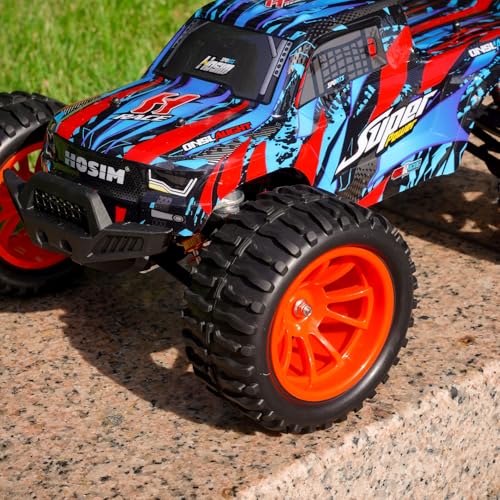 Hosim 55 * 115 mm RC Tires, All Terrain Soft Tire Mounted on 12mm Hex Wheels (Set of 4) for 1/10 RC Cars (Red Wheel hub) - color: Red