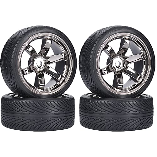 1/10 Drift Wheels and Tires Set,WONFAST 4PCS 63mm Plastic Hard Tyres 6-Spoke Wheels Rims 12mm Hex for 1:10 RC On-Road Drifting Car Replacement for HSP Tamiya HPI Kyosho (Gray) - color: Gray