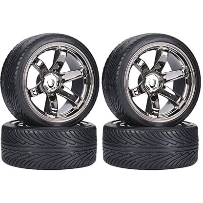 1/10 Drift Wheels and Tires Set,WONFAST 4PCS 63mm Plastic Hard Tyres 6-Spoke Wheels Rims 12mm Hex for 1:10 RC On-Road Drifting Car Replacement for HSP Tamiya HPI Kyosho (Gray) - color: Gray