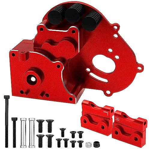 Aluminum Transmission Case Gearbox Housing Cover w/Motor Plate Compatible with 1/10 Traxxas Slash 2WD Rustler Stampede Bandit 2WD RC Car Replace 3691 (Red) - color: Red