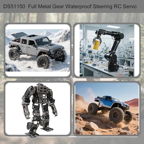 12V Waterproof IP66 150KG Digital RC Servo 1/5 Stainless Steel Gear High Torque Large Steering Servo with 18T Servo Arm for Baja Car RC Car Robot Crawler 270° Control Angle