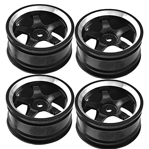 4Pcs Vgoohobby Metal Wheel Rims 12mm Hex Hub 5-Spoke Width 26mm Compatible with 1/10 Tamiya Kyosho HSP HPI Traxxas RedCat Sakura 1/10 On-Road Racing Touring RC Drift Car (Black) - color: Black