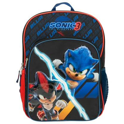 AI ACCESSORY INNOVATIONS Sonic The Hedgehog 3 Movie Backpack for Boys & Girls, Bookbag featuring Sonic & Shadow, Schoolbag with Adjustable Shoulder Straps & Padded Back,16 Inch - color: Black/Blue