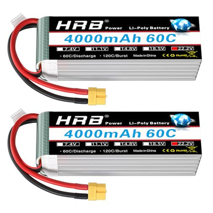 HRB 2PCS 6S 4000mAh Lipo Battery XT60 60C 22.2V Compatible with RC Plane