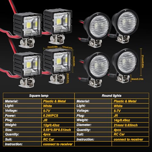 INJORA RC Crawler Lights LED Headlight for Axial TRX-4 TRX6 SCX10 90046 Wraith Redcat Gen8 1/10 RC Crawler Car,4PCS - size: B