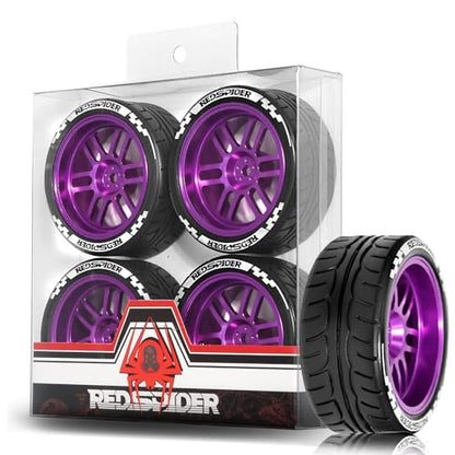 1/10 On Road Tires and Aluminum Wheels 12mm Hex RC Rally Racing Tyres OD 2.56" for Tamiya TT01 TT02 XV01 TA06 A959 PTG2 HPI KYOSHO PTG2 Traxxas 1:10 Street Touring Drift Car (Purple) - color: Purple