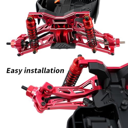 Aluminum Front & Rear Suspension with Steering Knuckles & Rear C-Hubs Upgrade Parts for ARRMA 1/14 Typhon Grom 1/18 Granite Grom (Red) - color: Red