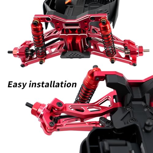 Aluminum Front & Rear Suspension with Steering Knuckles & Rear C-Hubs Upgrade Parts for ARRMA 1/14 Typhon Grom 1/18 Granite Grom (Red) - color: Red