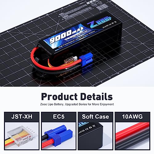 Zeee 4S Lipo Battery 9000mAh 14.8V 100C Soft Case RC Battery EC5 Connector with Metal Plates for RC Car Truck Tank Racing Models (2 Pack)