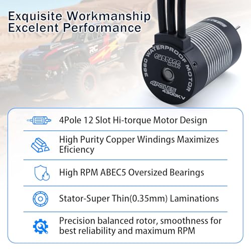Surpass Hobby 3660 4300kv brushless Motor for 1/10 RC Car Big feet | 4 Pole Shaft 3.175mm RC Motor, 2S Lipo IP67 Waterproof RC Car Motor - style: KK3660 Motor 4300KV