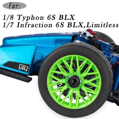 RC Tires Wheels for 1/7 Infraction 6S BLX,1/8 Typhon 6S BLX,Limitless,Rubber Highway Wheels Soft Tires Truck Tire Highway Tires,4PCS Green - color: Green(4pcs Tires)