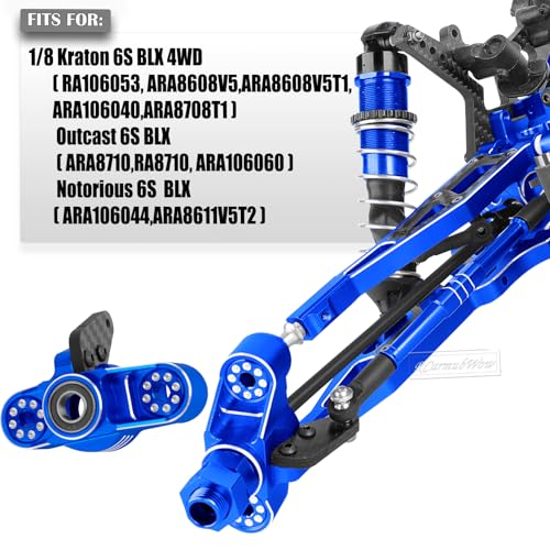 RC Upgrades Part for 1/8 Kraton/Outcast/Notorious 6S BLX,Alloy Front Rear Suspension Arms,Front Knuckles Steering Blocks &Rear Hub Stub Axle Carriers,Wing Mount &Wheelie Bar Set,Navy Blue - color: Navy Blue(1set)