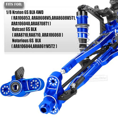 RC Upgrades Part for 1/8 Kraton/Outcast/Notorious 6S BLX,Alloy Front Rear Suspension Arms,Front Knuckles Steering Blocks &Rear Hub Stub Axle Carriers,Wing Mount &Wheelie Bar Set,Navy Blue - color: Navy Blue(1set)
