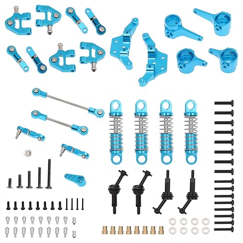 Aluminum Alloy Steering Knuckles Kit A-Arms Suspension Arm Rear Link Rod Shocks & Dogbones(CVD) Upgrade Parts Compatible with WLtoys K969 K979 K989 K999 P929 P939 284131 1/28 RC Car(Blue) - color: Blue