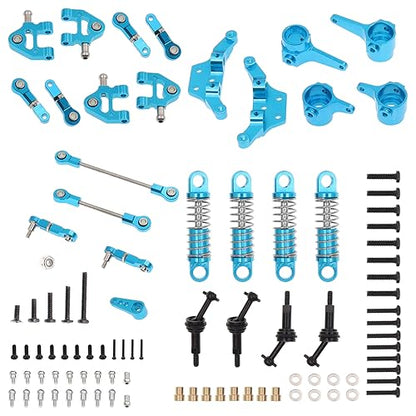 Aluminum Alloy Steering Knuckles Kit A-Arms Suspension Arm Rear Link Rod Shocks & Dogbones(CVD) Upgrade Parts Compatible with WLtoys K969 K979 K989 K999 P929 P939 284131 1/28 RC Car(Blue) - color: Blue