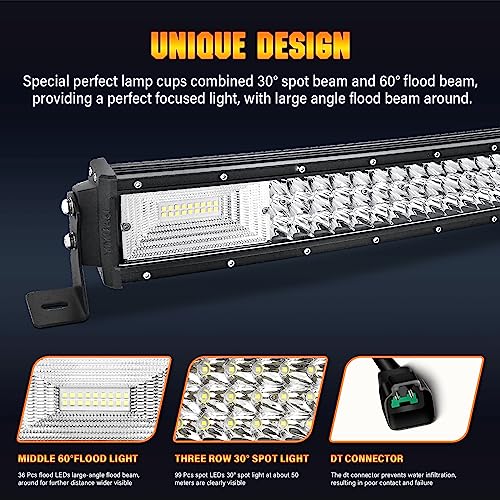 Willpower 32 inch Curved LED Light Bar with Remote Controller Wiring Harness,405W Triple Row Spot Flood Combo Beam,Strobe Flash Work Light Driving Lights,Waterproof Remote Controller On/Off Switch - size: 32 inch+ Remote wiring kit
