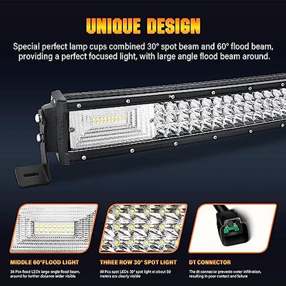 Willpower 22 inch Curved LED Light Bar with Remote Controller Wiring Harness,270W Triple Row Spot Flood Combo Beam,Strobe Flash Work Light Driving Lights,Waterproof Remote Controller On/Off Switch - size: 22 inch+ Remote wiring kit