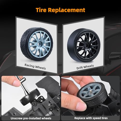 RC Drift Car, Drifting RC Car 2.4GHz 1/16 Remote Control Cars 4WD High Speed Racing Vehicle Remote Control Drifting Cars Sport Toy Cars for Adults Boys Girls Kids Black - color: Black+red