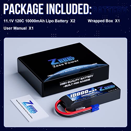 Zeee 3S Lipo Battery 10000mAh 11.1V 120C with EC5 Connector Soft Case RC Battery for RC Car Truck Tank Racing Hobby Models (2 Pack)
