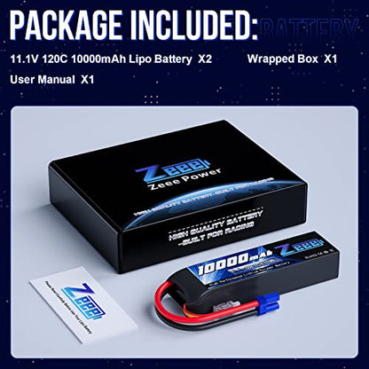 Zeee 3S Lipo Battery 10000mAh 11.1V 120C with EC5 Connector Soft Case RC Battery for RC Car Truck Tank Racing Hobby Models (2 Pack)