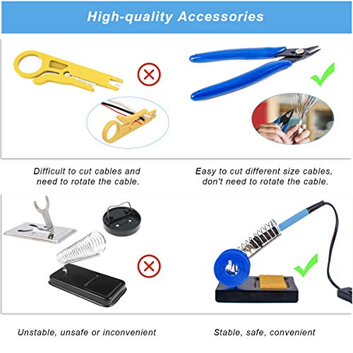 Soldering Iron Kit, Adjustable Temperature 13-in-1 60W Soldering Tool, Solder Kit Electronics with ON/Off Switch, 5 Soldering Tips, Solder Sucker, Stand, Tweezers, Solder Wire, Wire Cutter, Carry Bag