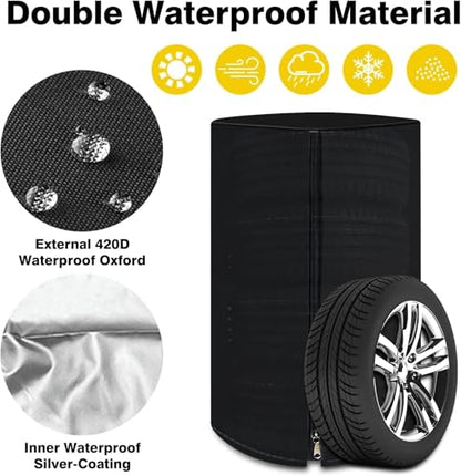 Tire Cover for Lexus RC 300/350/F，Heavy Duty 420D Outdoor Tire Storage Waterproof All Seasonal Protection, with Waterproof Zipper (Holding 4 Tires Within 28 Inch Diameter)