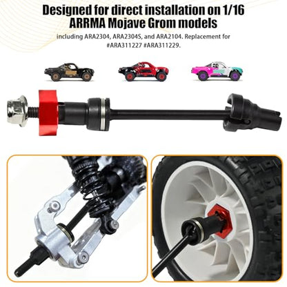 Hardened Steel CVD Drive Shafts Set with Adapters, Nuts, Center Drive Cups, Front Rear Dogbone Driveshaft Axles Upgrades Part for 1/16 Mojave Grom ARA2304, ARA2304S, ARA2104 (Black,Red) - color: Black-red