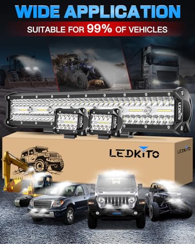 20In LED Light Bar and 4In LED Cube Pods Lights with Wiring Harness | 3Pin Rocker Switch Spot Flood Combo Beam Triple Row Off Road Driving Work Lights Bar for Je-ep Truck Pickup Tractor Golf Car - size: 20 Inch LED Light Bar + 4 Inch LED Pods (2PCS) Kit