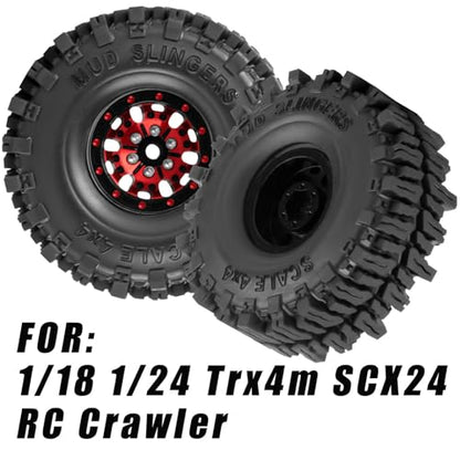1.0 RC Wheels RC Truck Tires for 1/18 1/24 TRX4M,SCX24,FCX24 RC Crawler,Alloy 1.0‘’ Beadlock RC Truck Tires RC Wheels (4pcs Red) - color: C-red