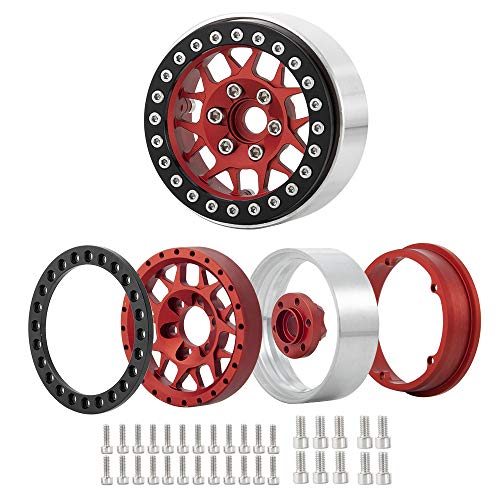 4pcs Aluminum Alloy 2.2inch Beadlock Wheels Rims for Axial Wraith SCX10 TRX4 1/10th RC Rock Crawler Car (Red) - color: Red