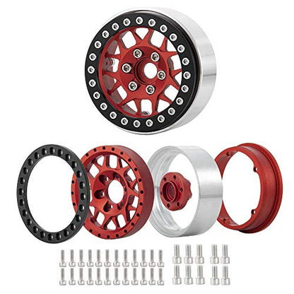 4pcs Aluminum Alloy 2.2inch Beadlock Wheels Rims for Axial Wraith SCX10 TRX4 1/10th RC Rock Crawler Car (Red) - color: Red