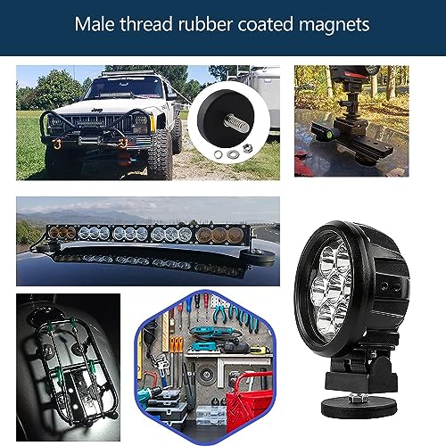 4Pack N52 Mounting Magnets, 35LBS Rubber Coated Neodymium Magnets with M6 Threaded Stud, Non-Slip Strong Anti-Scratch Magnet for Led Lighting Bar, Neodymium Magnet Base for Camera Mirror - size: M6/4-pack 35lbs