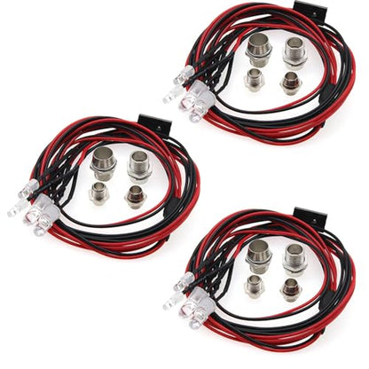 3Pack LED RC Car White Headlights & Red Taillight Kit – RC Lights Kit for 1:10 & 1:8 RC Cars, 4-Light Set with Metal Lamp Cups