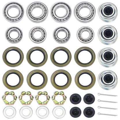 4Sets 25580 15123 Trailer Hub Bearing Kit for 5200-6000lb D42 Axle | with 21333TB/10-10 22333TB/10-36 Grease Seals, 2.44'' Dust Caps, Cotter Pins, Castle Nuts & Washers, for #42 Tapered Spindle - size: 4Set 25580 15123 Bearing Kit