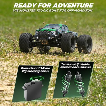 HAIBOXING 18859E 1:18 Scale RC Truck, 4X4 Off-Road Truck High Speed 36km/h | Hobby RTR 2.4GHz Remote Control Car Water-Resistant Electronics Two Li-Po Batteries Extended Playtime RC Cars for Kids&Adults - color: Green