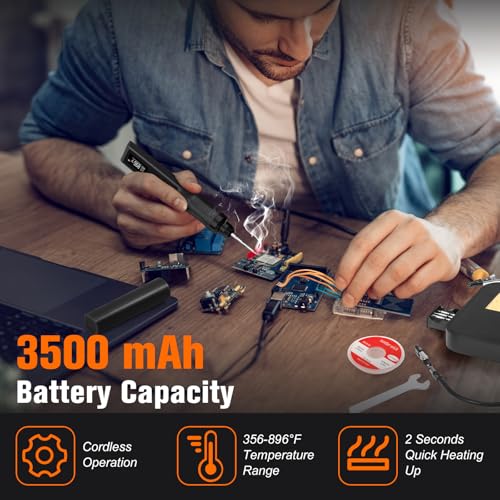 Soldering Iron Kit, Cordless Soldering Gun with 2 Helping Hands, 2s Fast Heating 356-896℉ OLED Solder Kit, Auto Sleep, Includes 360° Swivel Stand, C210 Tips, Wire, Wick, Sponges, Wrench, Black