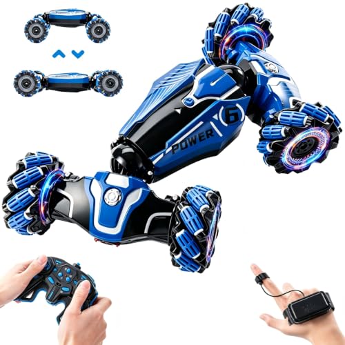 Gesture Sensing RC Stunt Car, 4WD Remote Control Gesture Sensor Toy Cars,Drift Remote Control Car with 360° Flips, Lights & Music, for Boys Girls Ages 5-12 - color: S-blue, size: Small