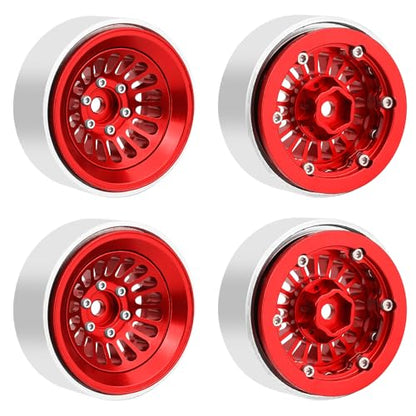 CNC 1.3" Beadlock Wheel Rim for SCX24 1/24 TRX4M Ascent18 1/18 RC Crawler Aluminium Upgrade Part (red) - color: Red