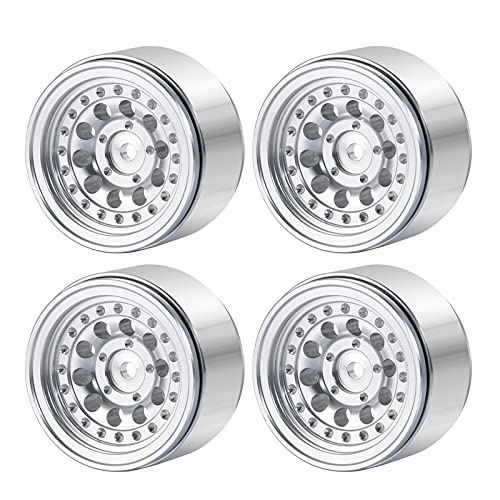 MORLORDY 4PCS RC Aluminum Alloy 1.0" Beadlock Wheel Rims for 1/24 RC Crawler Car SCX24 Wheels Upgrades Deadbolt AXI90081 AXI00001 AXI00002 Accessories Metal Wheel Hub Set (Silver)