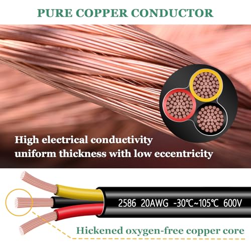 20 Gauge Wire 3 Conductor,20 AWG Electrical Wire Stranded PVC Cord Oxygen-Free Copper Cable,26FT 3 Core Pure Copper Flexible Cable Wire for LED Lamp Lighting Strips Automotive (20AWG-3C, 26FT)… - size: 26FT, style: 20AWG-3C