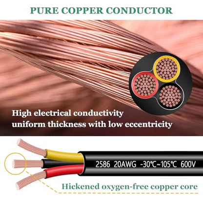 20 Gauge Wire 3 Conductor,20 AWG Electrical Wire Stranded PVC Cord Oxygen-Free Copper Cable,26FT 3 Core Pure Copper Flexible Cable Wire for LED Lamp Lighting Strips Automotive (20AWG-3C, 26FT)… - size: 26FT, style: 20AWG-3C