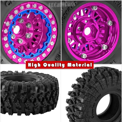 RC 1.9 Wheel Tires for 1/10 TRX4 TRX6 SCX10 SCX10 II 90046 SCX10 III AXI03007 SCX10 Pro Gen7/8 D90 VS4-10 MST CFX RC Crawler Car,12mm Hex Wheels Rims and Rubber Tires w/Sponge,Pink - color: Pink - (1.9 Beadlock Wheel)