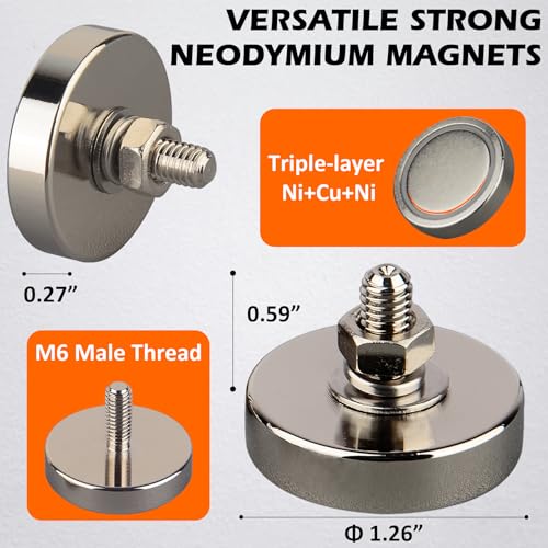MUTUACTOR Neodymium Magnets,105lbs Strong Magnet M6X15mm Male Threaded Stud,4PCS Anti-Broken Heavy Duty Magnetic Mount Rare Earth Magnets for Lights Panels Tool Brackets and Other Equipment - style: 105lbs M6 Male 4pcs
