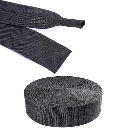 2:1 Ratio Automotive Heat Shrink Braided Sleeving 1''-35ft | Black 2 in 1 Ratio Wear-Resistant Flat Woven Heat Shrinkable Sleeve Fabric for Car Cable Wires Hoses Cord Protection - size: 1"-35ft