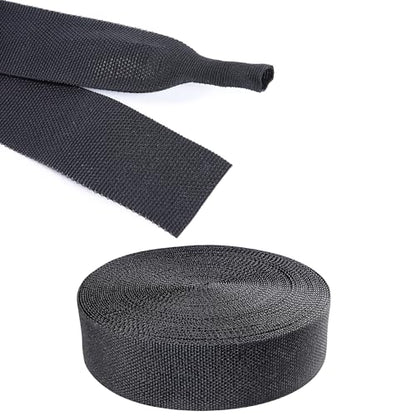 2:1 Ratio Automotive Heat Shrink Braided Sleeving 1''-35ft | Black 2 in 1 Ratio Wear-Resistant Flat Woven Heat Shrinkable Sleeve Fabric for Car Cable Wires Hoses Cord Protection - size: 1"-35ft