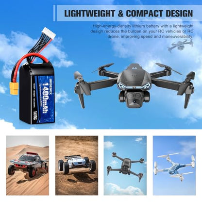 6S Lipo Battery 1400mAh 22.2V 100C with XT60 Plug Fit for FPV Drone Quadcopter Helicopter Airplane Rechargeable Racing Battery - style: 2PACK