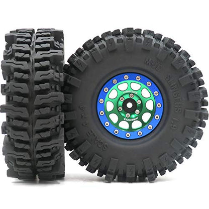 Soft Sticky 1.9 Mud Slingers Tires T8 Tyre 120mm/4.72inch & 1.9 Beadlock Wheels Green Blue Color For 1/10 Rock Crawler Traxxas TRX4 Axial SCX10 Redcat Gen8, (4-Pack) - color: Green & Blue