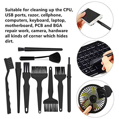 9 in 1 Anti Static Brushes Small Cleaning Kit Multi-Purpose Nylon Brush for Keyboard, PC Motherboards, Camera, Phone, Laptop, MacBook, Computer | 9 nylon anti-static brushes for cleaning keyboards, PCs cameras and electronics without scratching delicate s