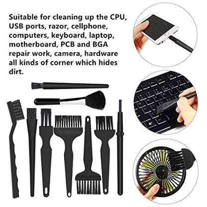 9 in 1 Anti Static Brushes Small Cleaning Kit Multi-Purpose Nylon Brush for Keyboard, PC Motherboards, Camera, Phone, Laptop, MacBook, Computer | 9 nylon anti-static brushes for cleaning keyboards, PCs cameras and electronics without scratching delicate s